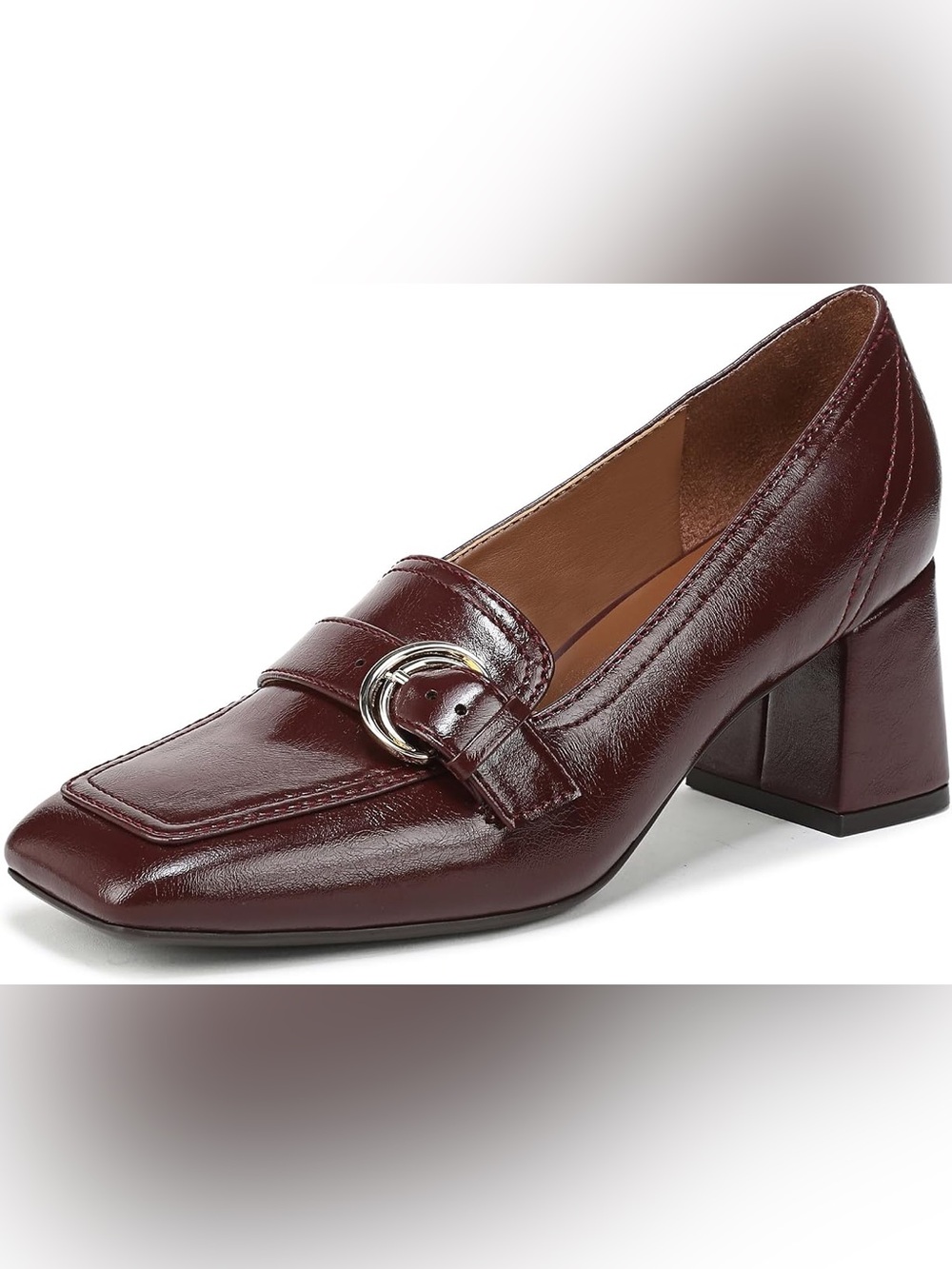 🔥Naturalizer Wine Red Leather Block Heel Loafers with Silver Buckle🔥BRAND NEW
